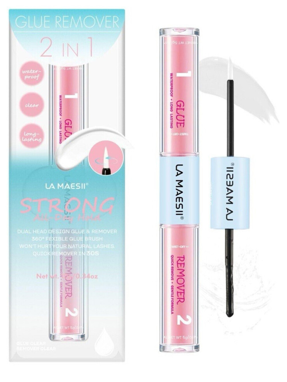 LA MAESII 2 in 1 Lash Glue and Remover Tool Clear Waterproof False Eyelashes NEW
